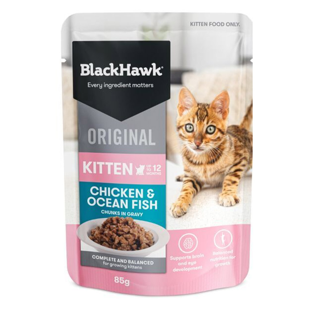 Black Hawk Original Kitten Chicken & Ocean Fish Chunks in Gravy Dry Cat Food 85 Gms