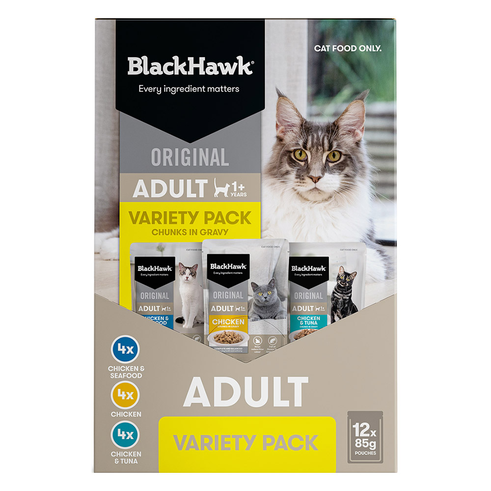 Black Hawk Original Adult 1+ Variety Pack Chunks in Gravy Wet Cat Food 85 Gms
