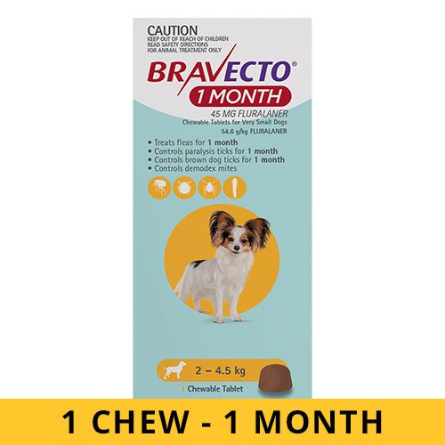 Bravecto 1 Month Chew for Dogs 2-4.5 Kg - Very Small (Yellow)