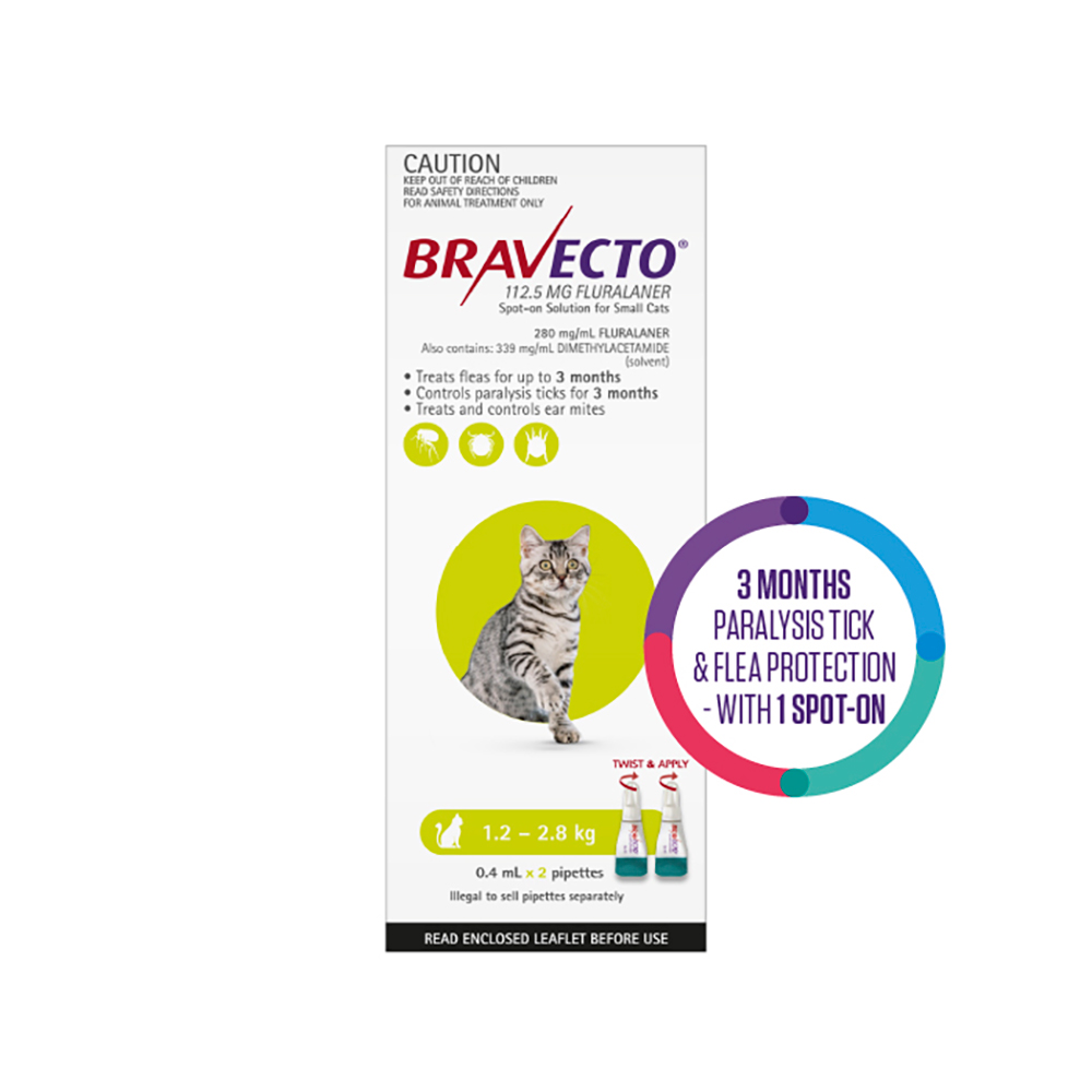 Bravecto Spot On For Small Cats (1.2 - 2.8 kg) Light Green