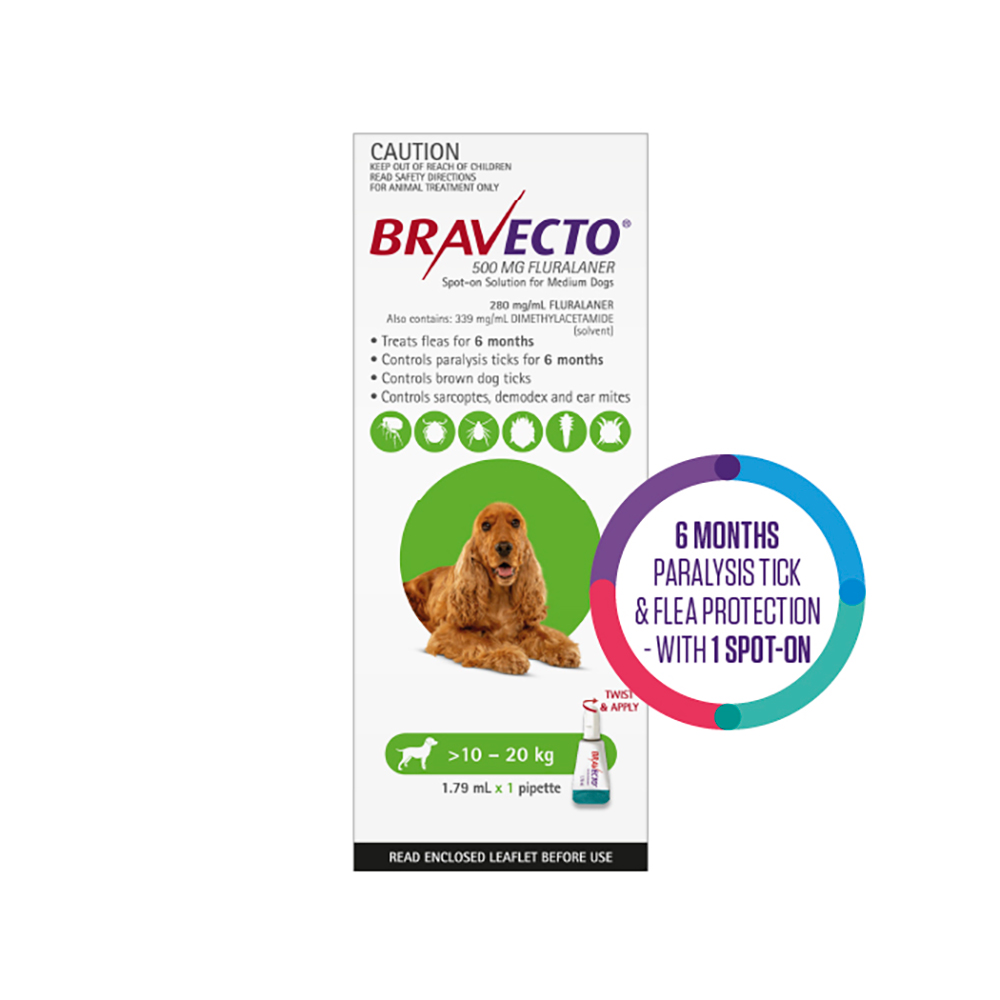 Bravecto Spot On for Medium Dogs (10 - 20 kg) Green