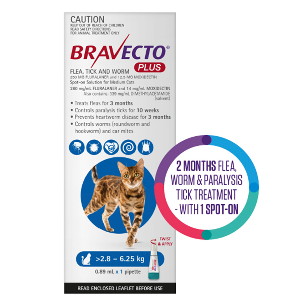 Bravecto Plus for Medium Cats 2.8 – 6.25 kg (Blue)