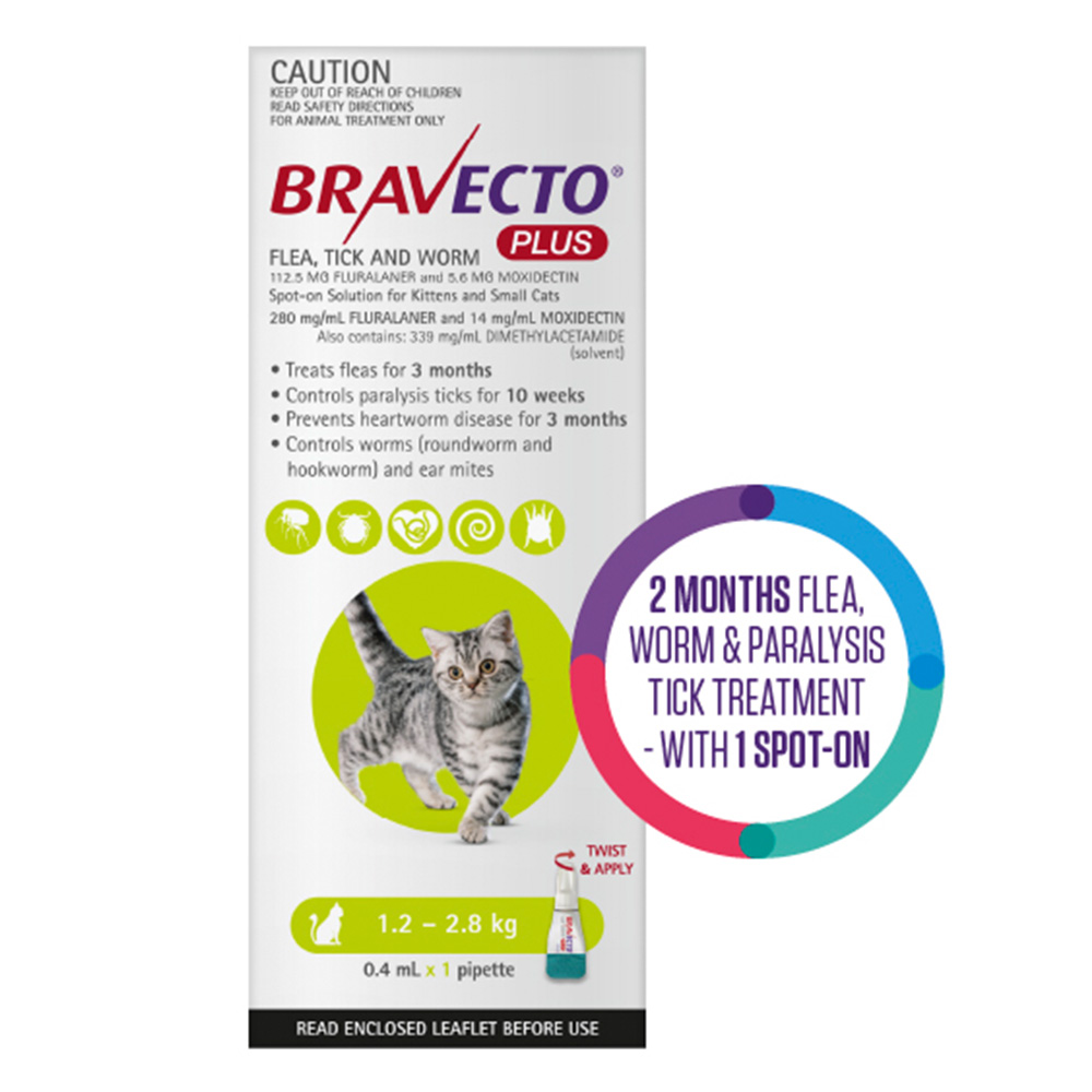 Bravecto Plus for Small Cats 1.2 – 2.8 kg (Green)