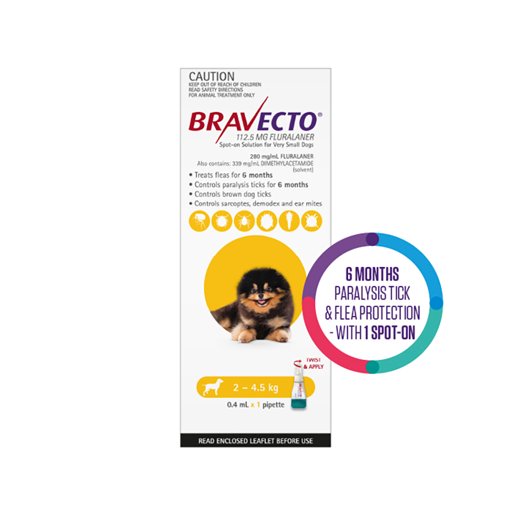 Bravecto Spot On for X-Small Dogs (2 - 4.5 kg) Yellow