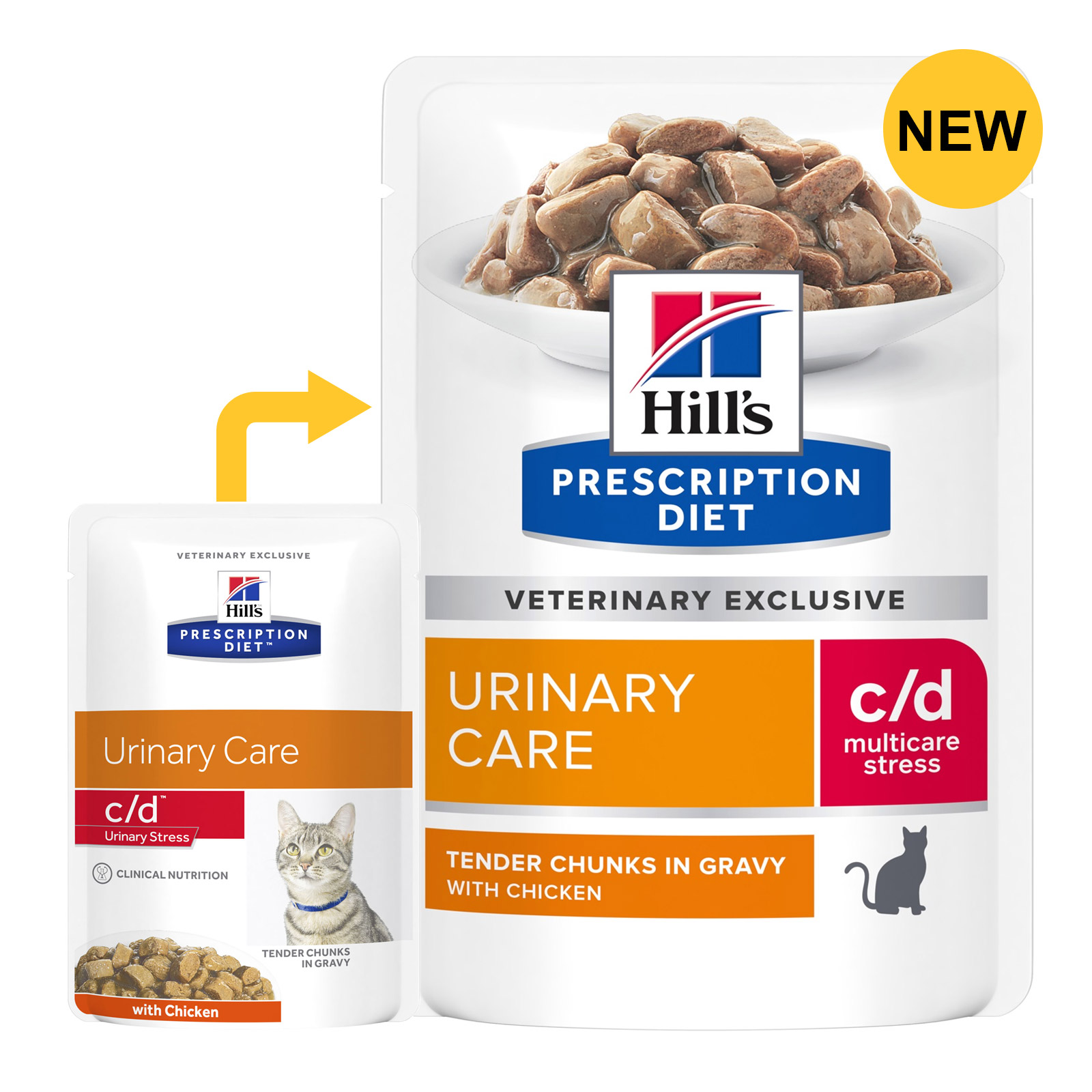 Hill's Prescription Diet c/d Urinary Care Multicare Stress Chicken Cat Food Pouches 85gmX12