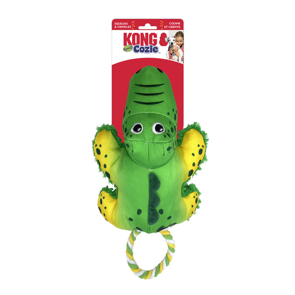 KONG Cozie Tuggz Crinkle Plush Squeaker Rope Tug Toy for Dogs Alligator