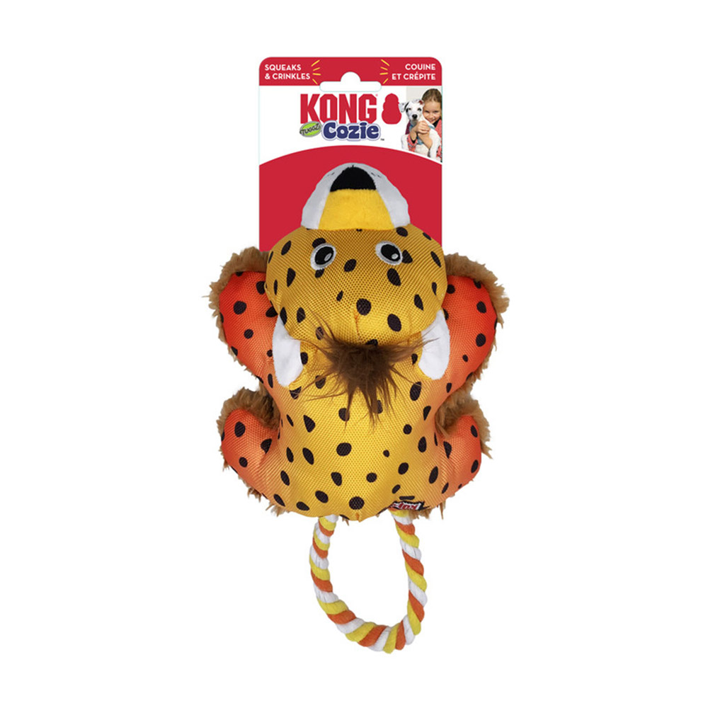 KONG Cozie Tuggz Crinkle Plush Squeaker Rope Tug Toy for Dogs Cheetah