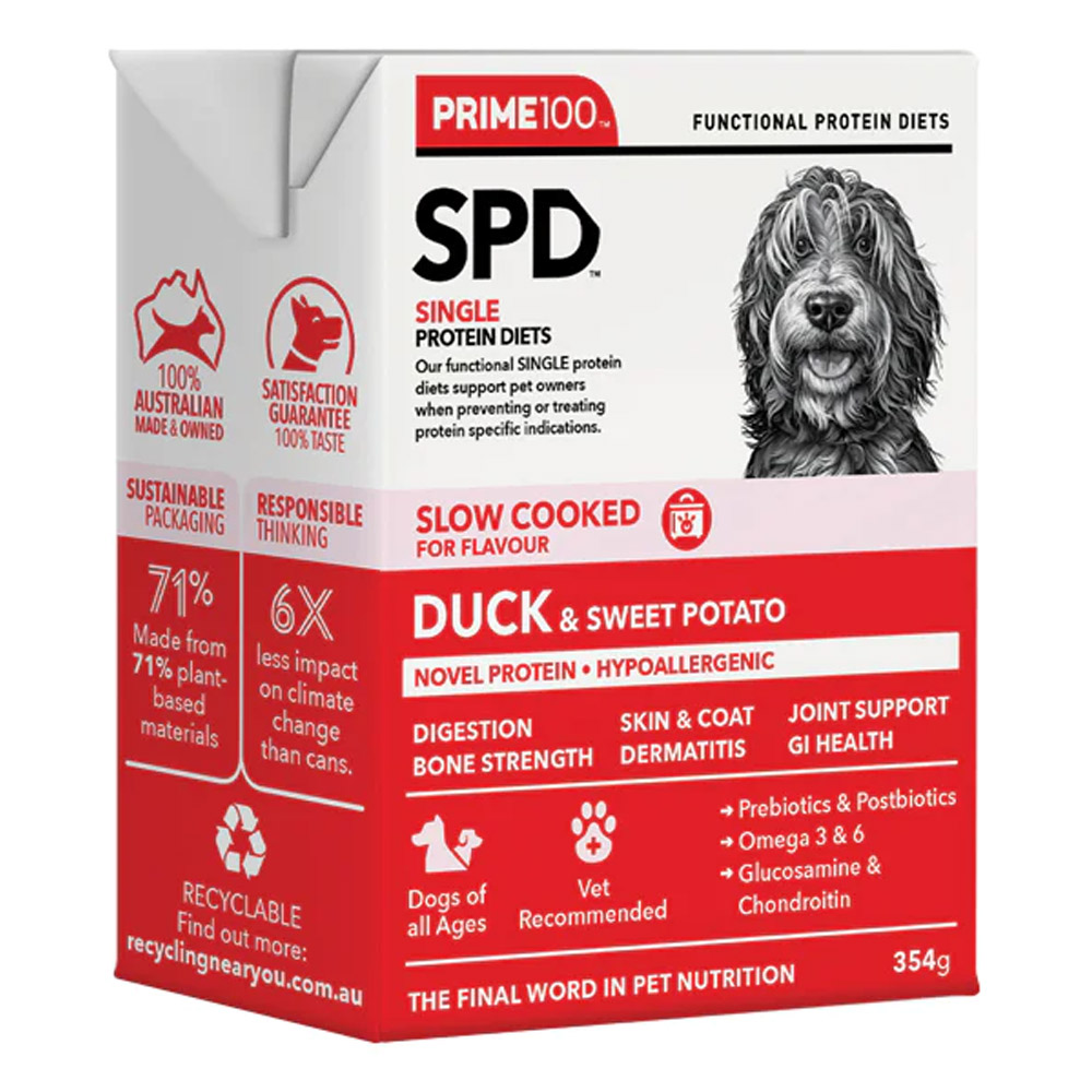 Prime100 SPD Single Protein Diets Slow Cooked Duck & Sweet Potato Wet Dog Food 354 Gm