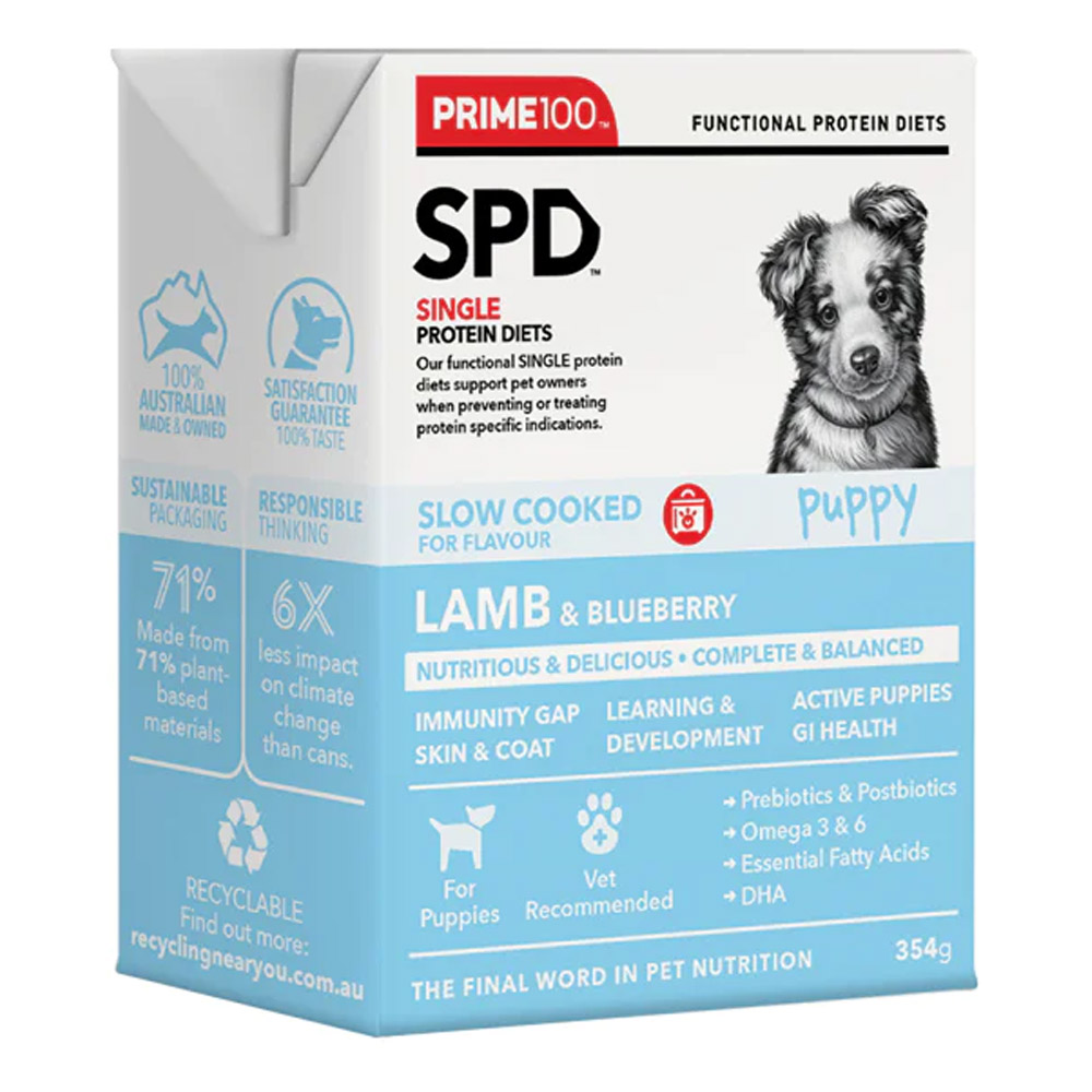 Prime100 SPD Single Protein Diets Slow Cooked Lamb & Blueberry Puppy Wet Dog Food 354 Gm