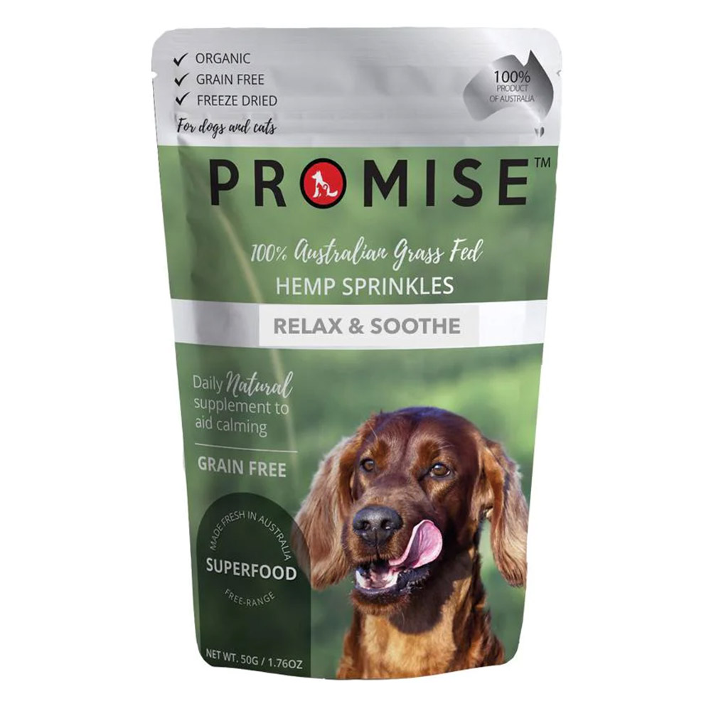 Promise Relax & Soothe Grain Free Beef Liver Hemp Sprinkles Treats for Dogs and Cats 50gm
