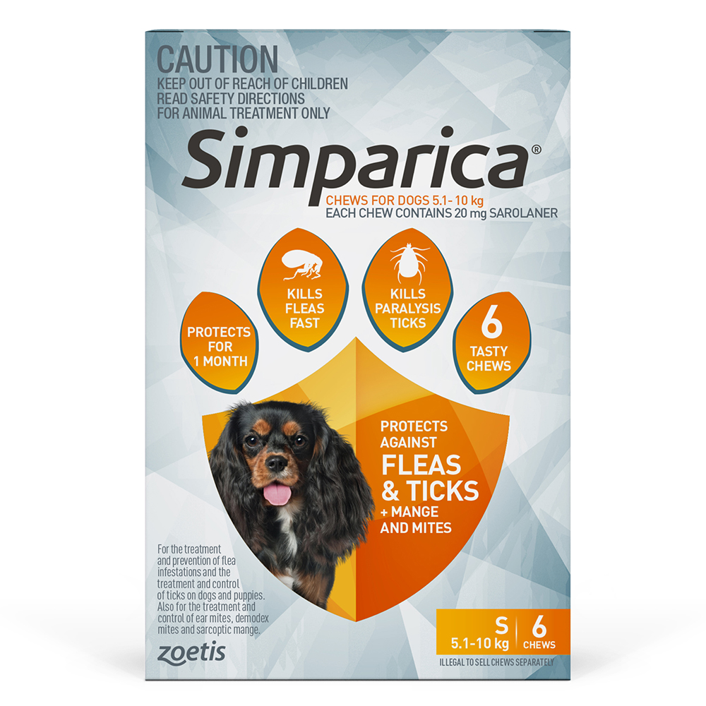 Simparica Chewables 20MG for Small Dogs 5.1-10KG (ORANGE)