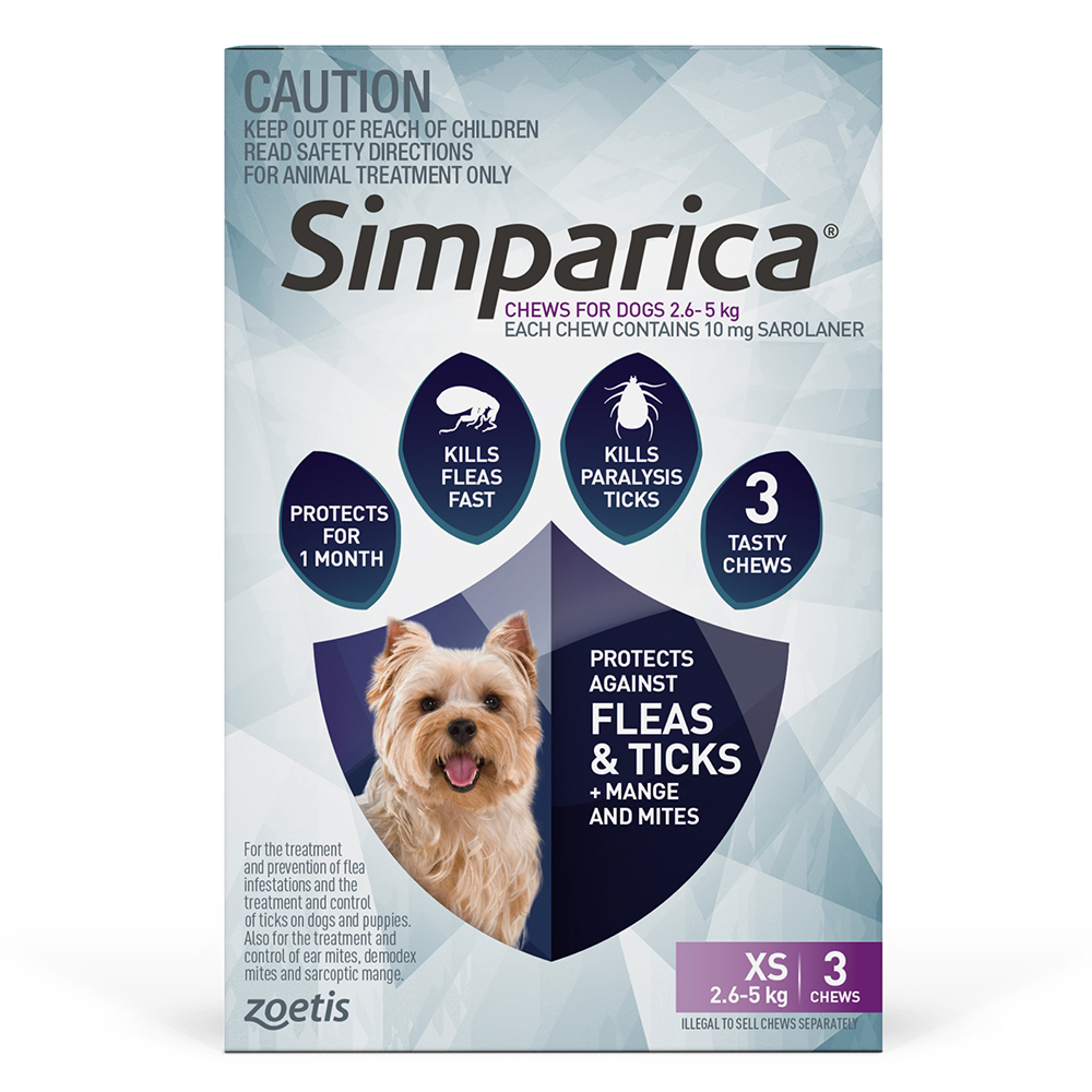 Simparica Chewables 10MG for Very Small Dogs 2.5-5KG (PURPLE)