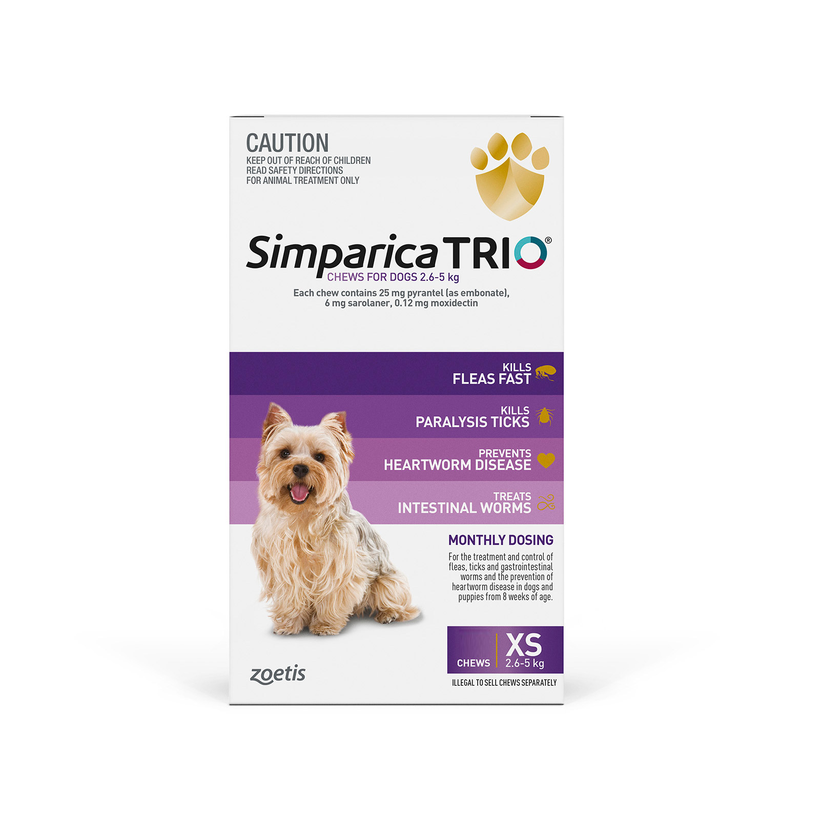 Simparica TRIO for XSmall Dogs 2.6-5kg (Purple)