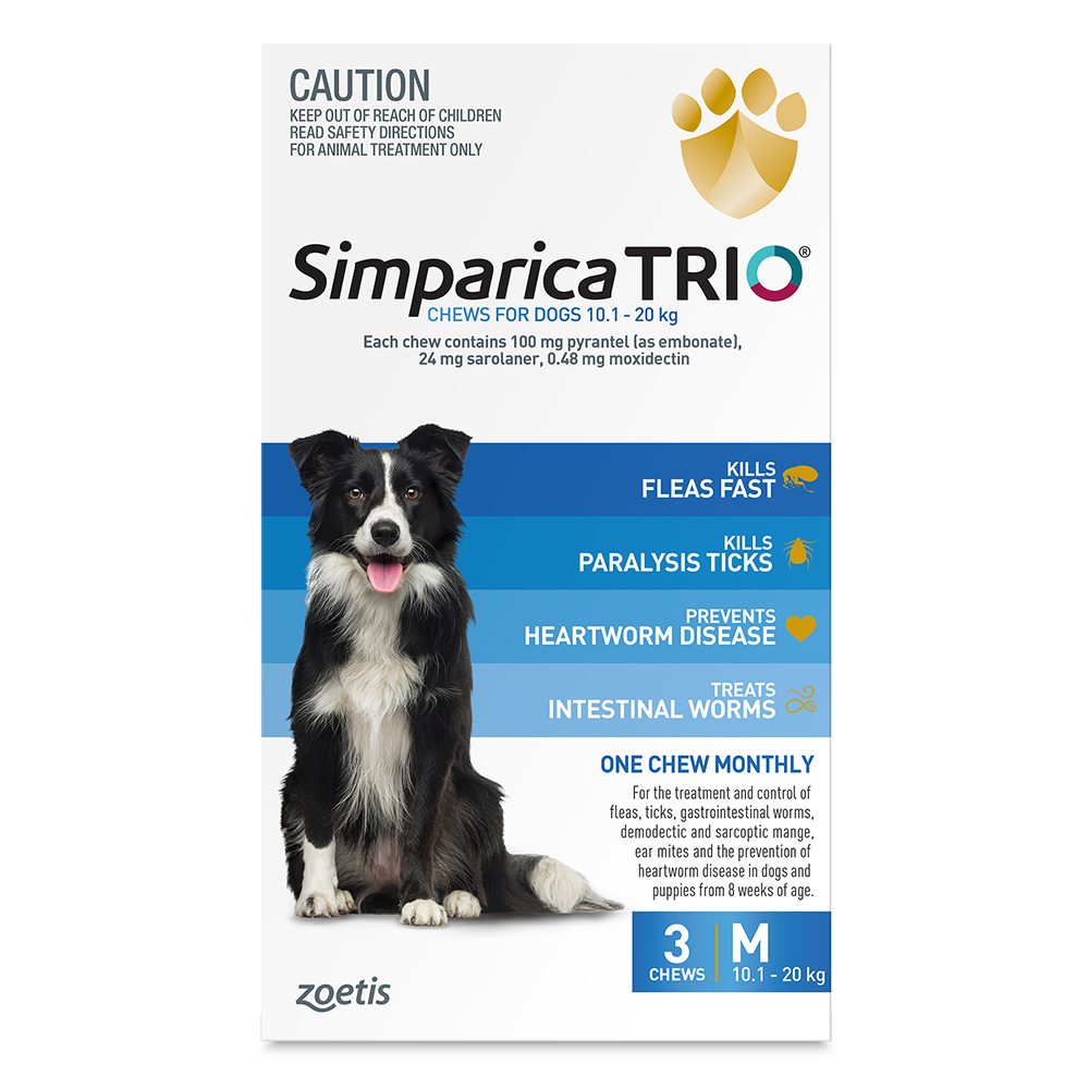 Simparica TRIO for Medium Dogs 10.1-20kg (Blue)