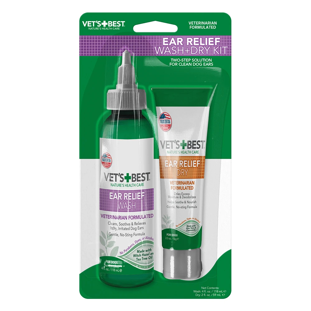 Vet's Best Nature's Health Care Ear Relief Wash + Dry Kit for Dogs