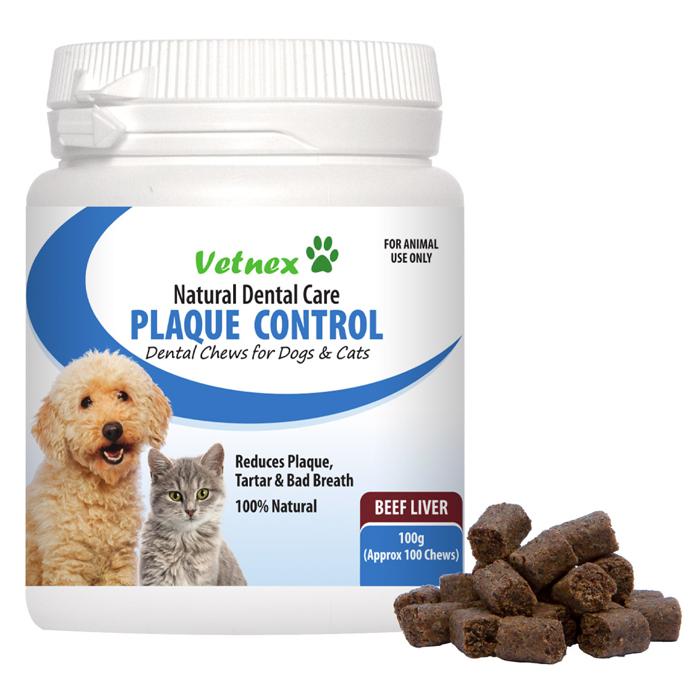 Vetnex Plaque Control Natural Dental Care Chews for Dogs & Cats Beef Liver