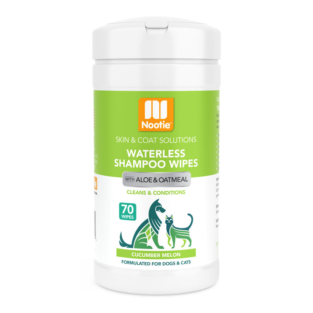Nootie Waterless Shampoo Wipes with Aloe & Oatmeal for Dogs & Cats Cucumber Melon