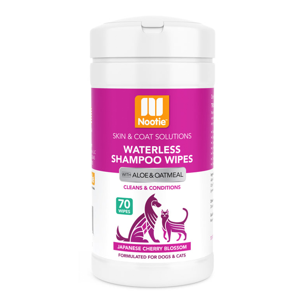 Nootie Waterless Shampoo Wipes with Aloe & Oatmeal for Dogs & Cats Japanese Cherry Blossom