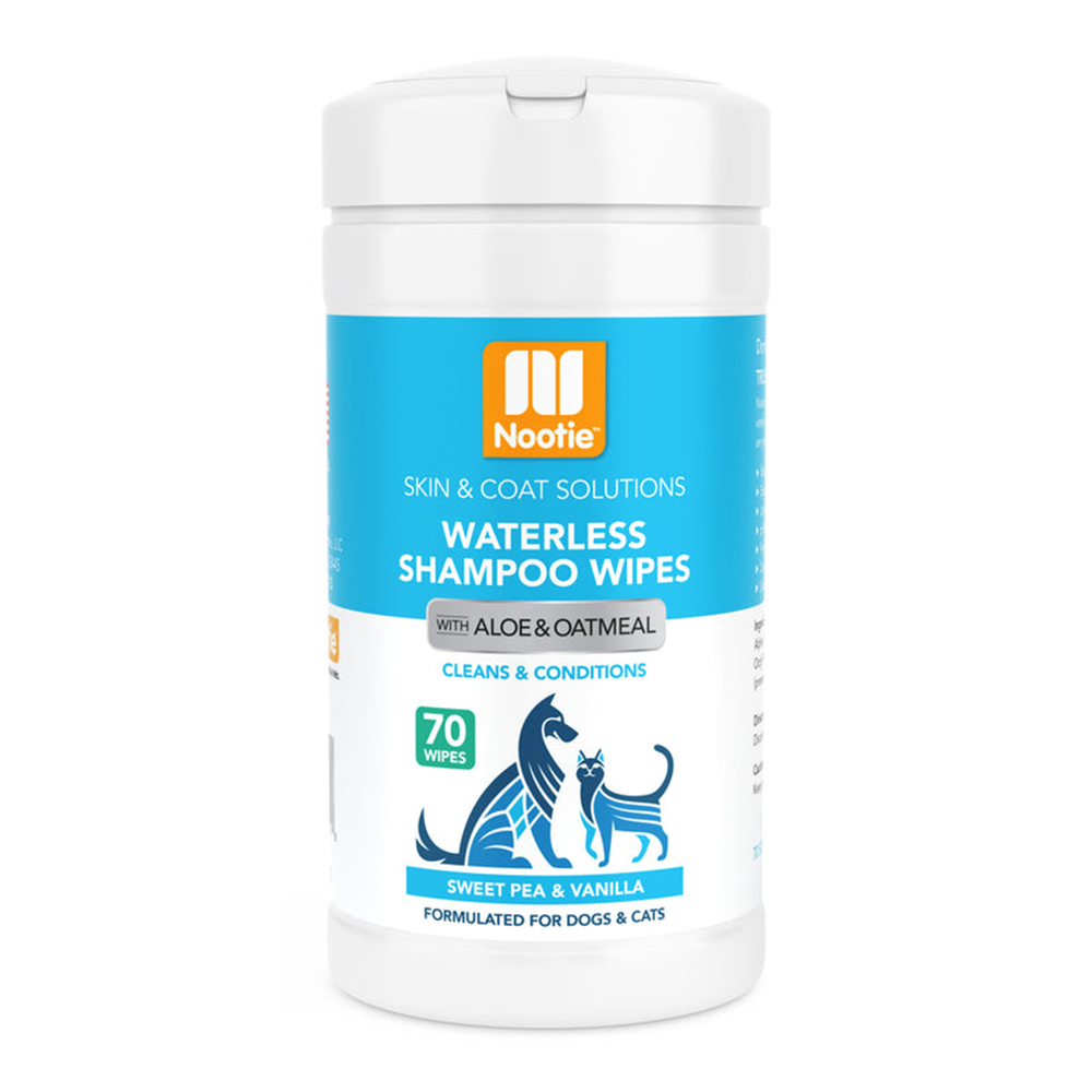 Nootie Waterless Shampoo Wipes with Aloe & Oatmeal for Dogs & Cats Sweet Pea & Vanilla