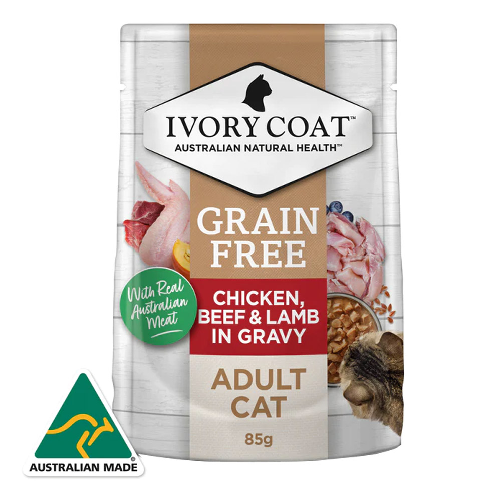 Ivory Coat Grain Free Adult Chicken Beef & Lamb in Gravy Wet Cat Food 85gm